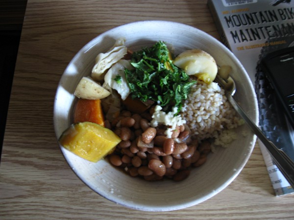 Rice, beans, vegetables