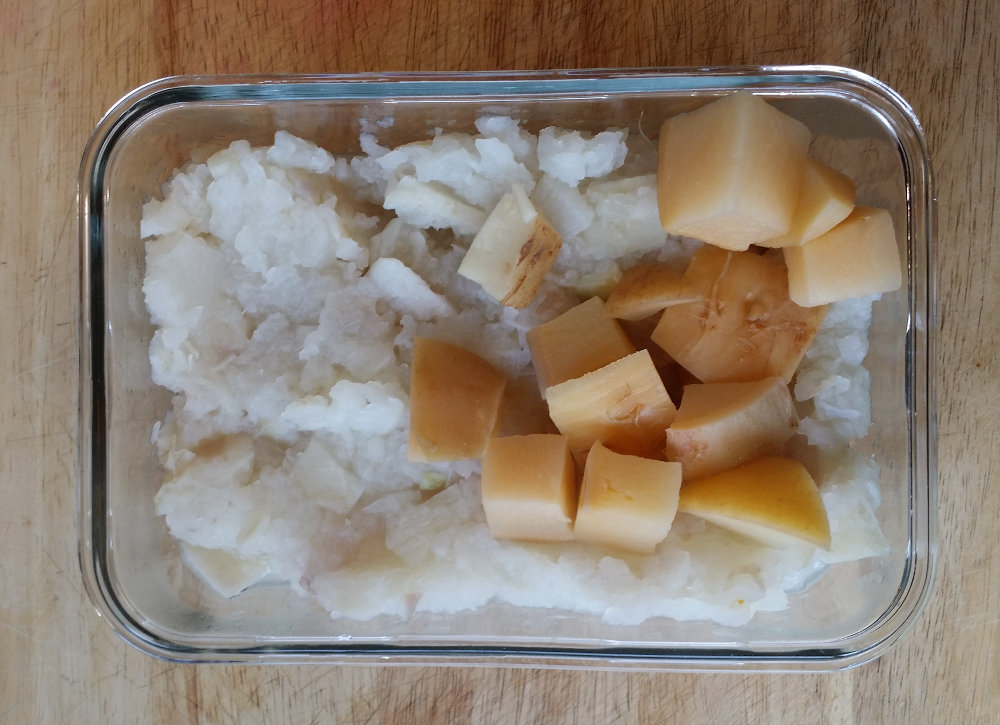 Mashed parsnips and steamed rutabaga