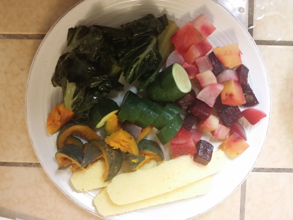 Polenta with steamed vegetables